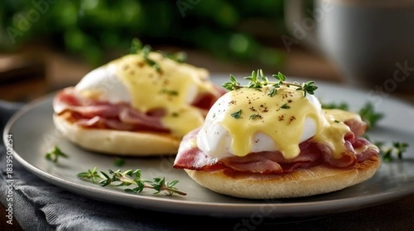 Fototapeta Eggs benedict with transparent background