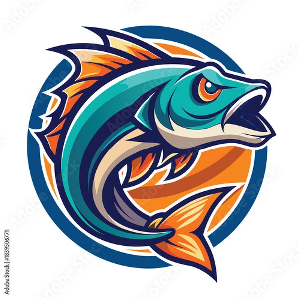 Obraz Dynamic bold fishing logo design with stylized elements
