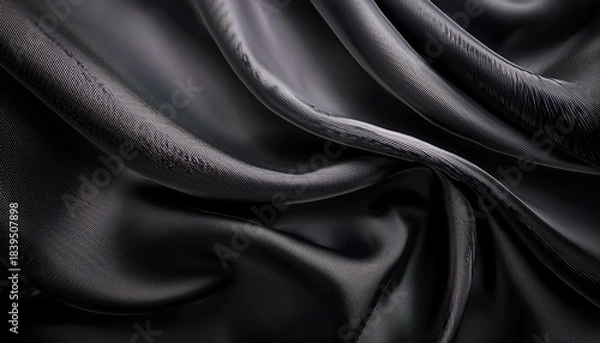 Obraz Silk Fabric Abstract Wavy Black Satin Fabric Background Generative Ai