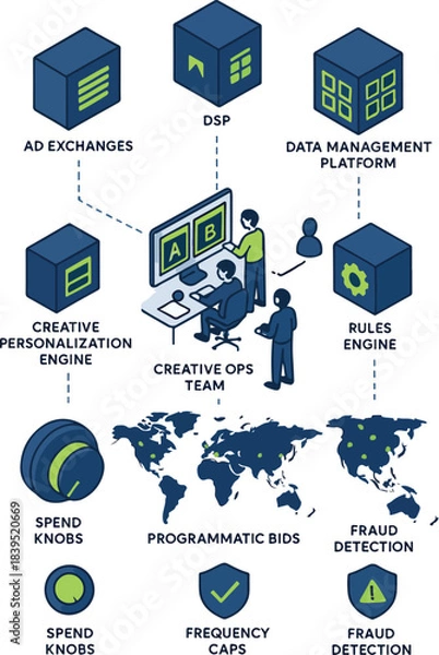 Obraz Paid Media Architecture with Creative Personalization Engine — Infographic Vector