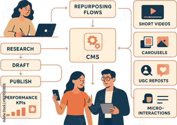 Obraz Content Experience Map — Long-Form to Microcontent Repurposing Vector