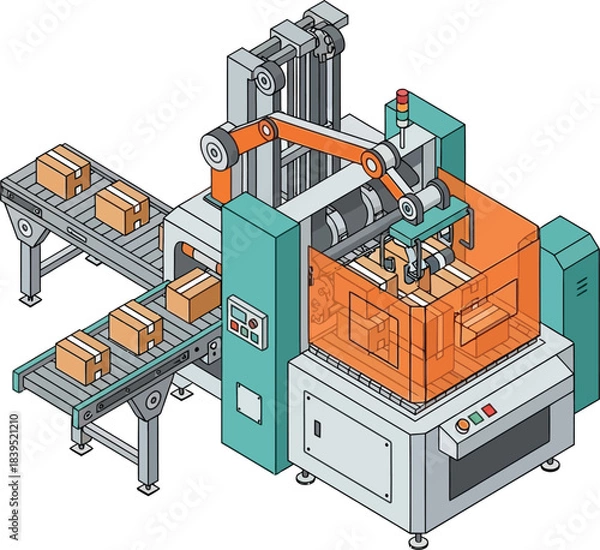Obraz Isometric forklift truck in factory and warehouse building architecture for industry illustration design