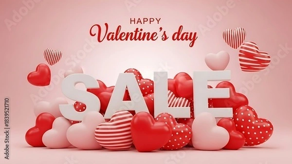 Fototapeta Happy valentine's day sale with white text and heart shapes