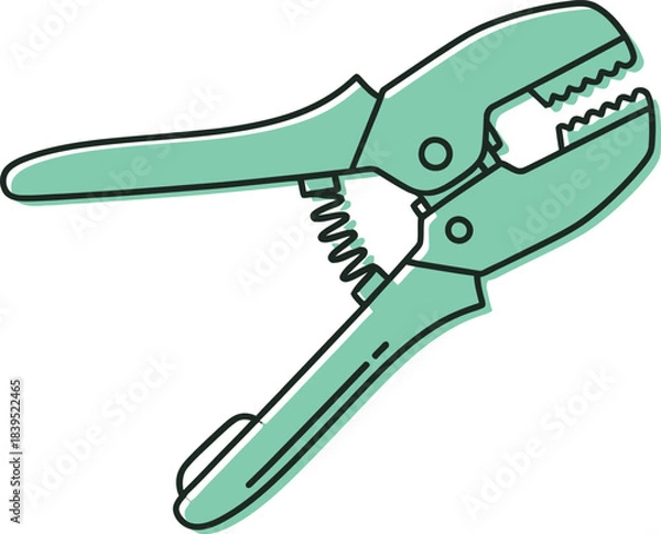 Obraz Isolated metal construction hand tool object with blue plastic grip and wrench icon on a white background