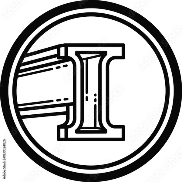 Obraz Construction beam emblem: An industrial emblem features an I-beam, an iconic element in construction and engineering.  Illustrated within a circular frame.