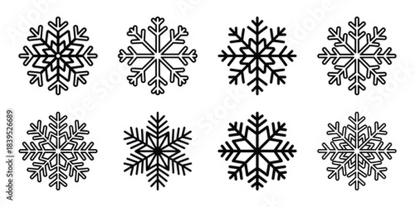 Obraz christmas snowflake mandala outline icon set. Holiday Icons illustration.