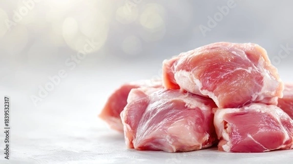 Fototapeta Raw meat cubes on a transparent background