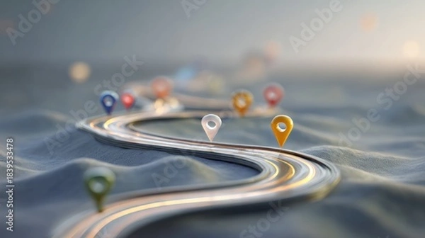 Fototapeta Road path with navigation pins