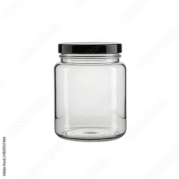 Fototapeta A clear, rectangular jar with a black lid against a stark black background