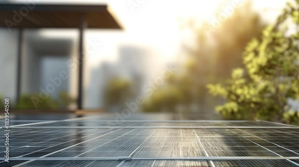 Fototapeta Solar panels with blurred environment