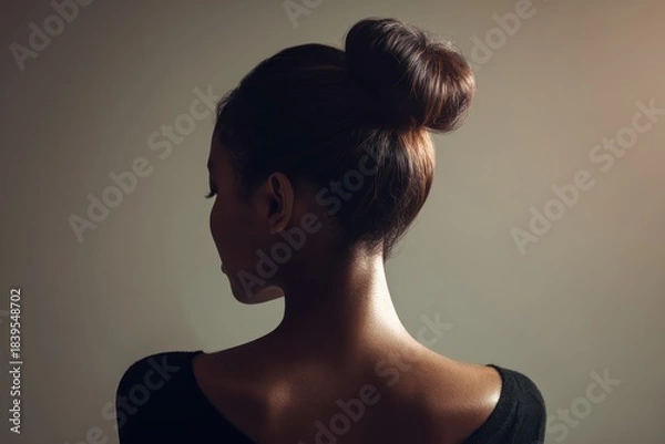 Fototapeta Elegant Woman's Back View with Stylish Hair Bun in Studio