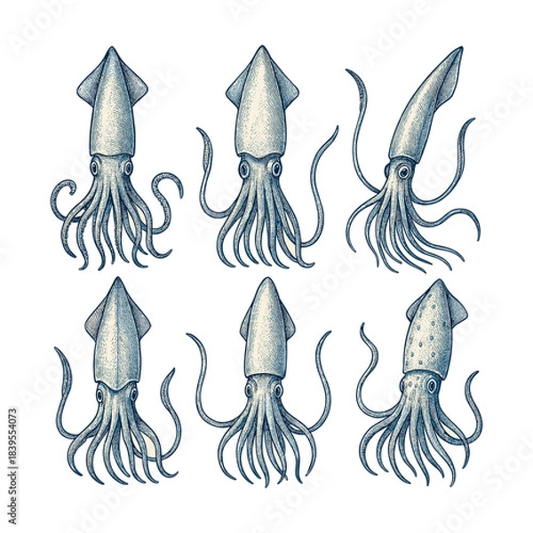 Obraz Hand-Drawn Squid Collection in Blue
