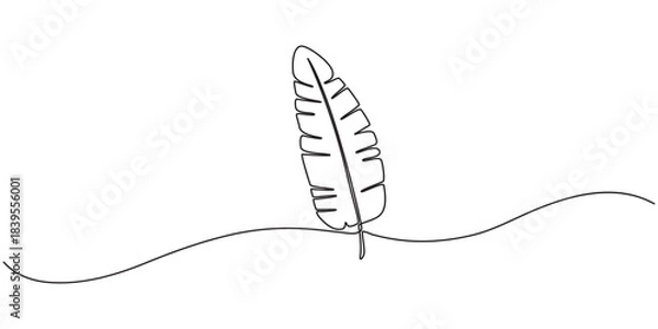 Obraz Bird of Paradise Banana Leaf Continuous Line Drawing, Continuous one line drawing of banana leaf. One line drawing illustration of banana leaf. Tropical leaf concept line art. outline, organic shapes.