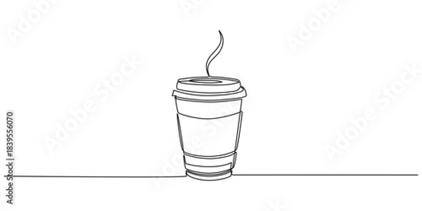 Obraz Coffee to go continuous line vector illustration, Paper cup of hot coffee in one Continuous line drawing. Concept of drink to go in line art style.