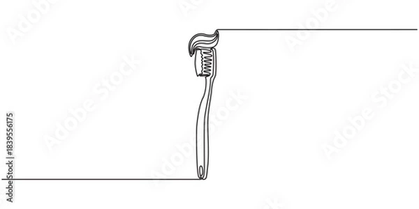 Obraz Continuous one line drawing of toothbrush and toothpaste, one line art toothbrush and toothpaste vector illustration. line art, one continuous line, Continuous line drawing toothbrush with toothpaste