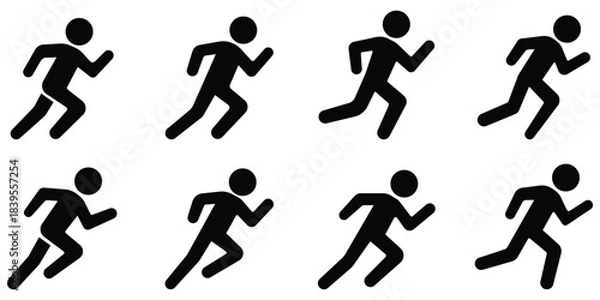 Obraz Running stickman motion set, Athlete sprint icon pack, Fast movement figure collection
