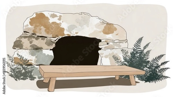 Obraz Ancient stone structure with bench artistic illustration for various uses