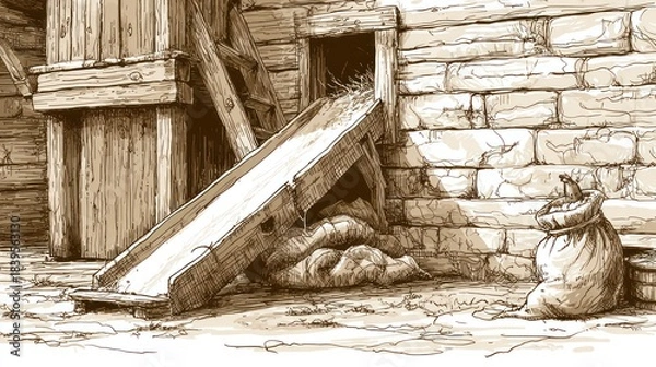 Obraz Rustic barn interior illustration wooden structures and textures