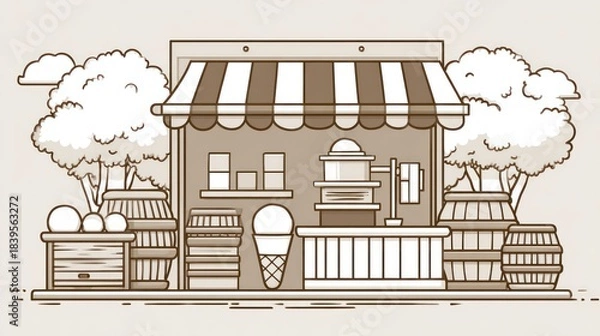 Obraz Ice cream shop illustration with vector graphics and decorative elements