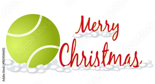 Obraz Tennis ball surrounded by pine branches, holly and festive elements. Ideal for holiday cards and winter sport graphics.