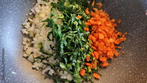 Obraz Sliced spices and vegetables ready