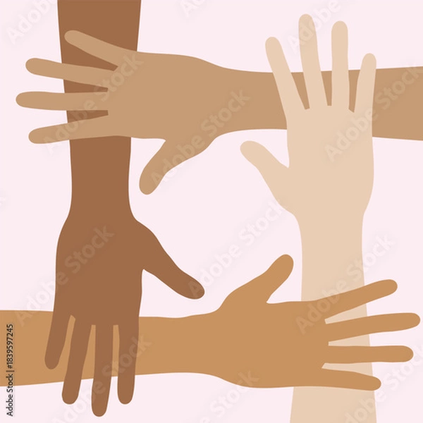 Obraz Four linked hands vector illustration