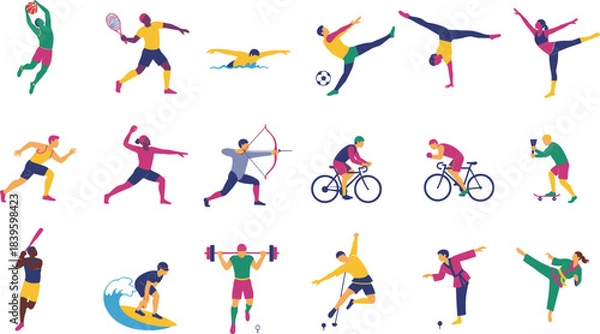 Obraz Sports activity illustration set, dynamic athlete poses, fitness and competition icons, vector art, diverse motion design, active lifestyle concept