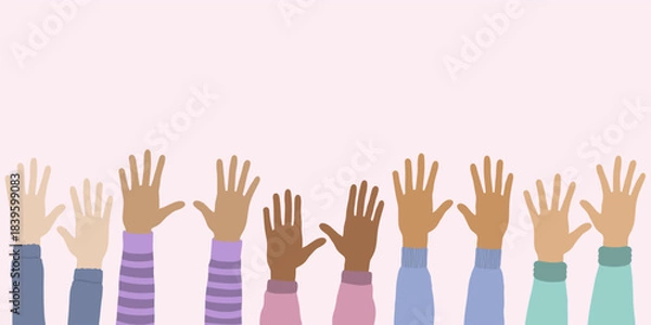 Obraz Diverse hands raised vector illustration