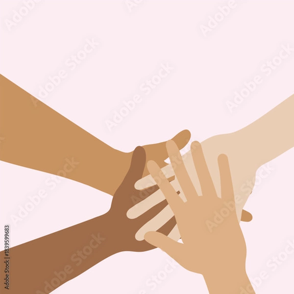 Obraz Four hands stacked vector illustration