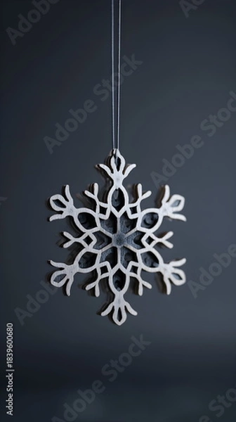 Obraz Minimalist wooden snowflake ornament hanging on dark grey background