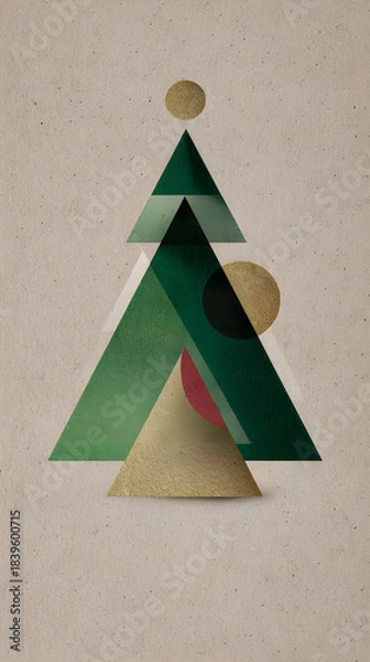 Obraz Modern geometric Christmas tree poster on recycled paper texture, minimalist eco concept