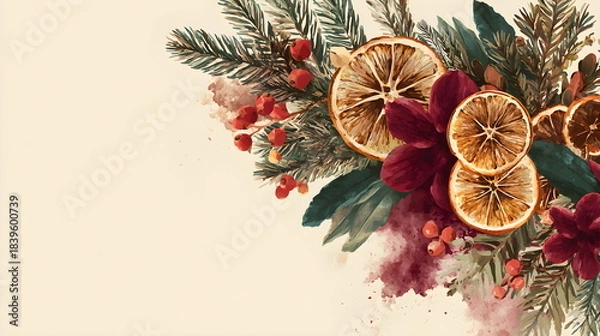 Obraz Festive winter holiday frame with copy space for greeting text, vintage style