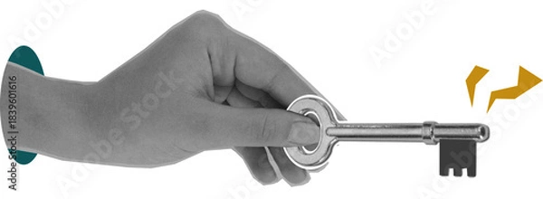 Obraz Hand hold key lock art collage