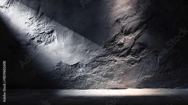 Obraz Textured plaster wall under dramatic monochrome lighting, minimalist architecture focus