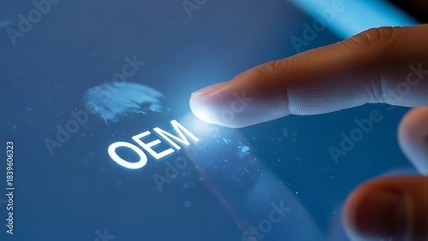 Fototapeta OEM Authentication: Fingerprint Scan on Digital Device Representing Verification & Original Equipment Manufacturer