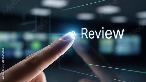 Fototapeta Review Feedback: Finger Touching "Review" on Digital Interface for Evaluation and Assessment