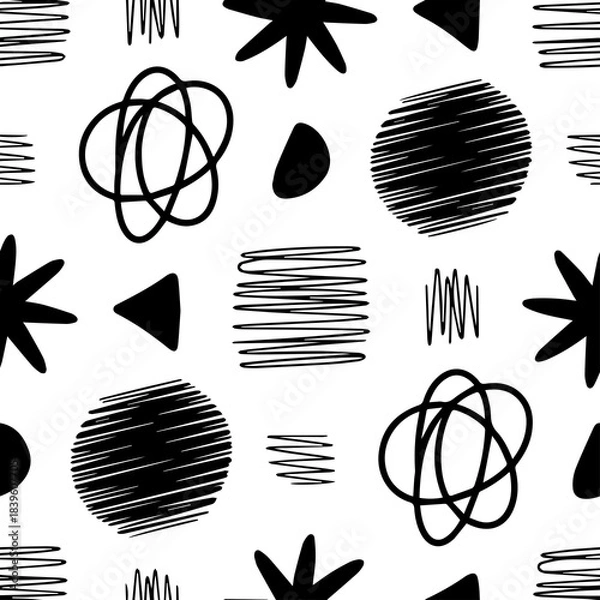 Fototapeta Modern Abstract Scribble Pattern Black and White Geometric Art Seamless Design