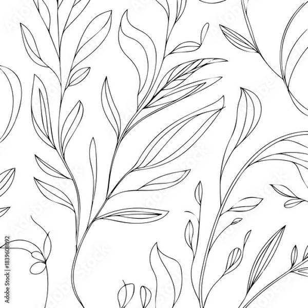Fototapeta Seamless Botanical Pattern Minimalist Hand Drawn Leaf Background Vector Design
