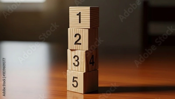 Fototapeta Wooden Number Blocks: A Stack of Educational Cubes for Counting & Learning Fundamentals