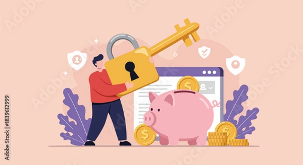 Fototapeta Securing Finances - A Conceptual Illustration of Savings and Protection.