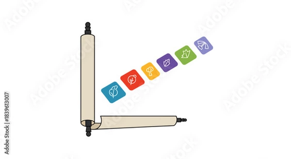Fototapeta Scroll with colorful icons representing various concepts.