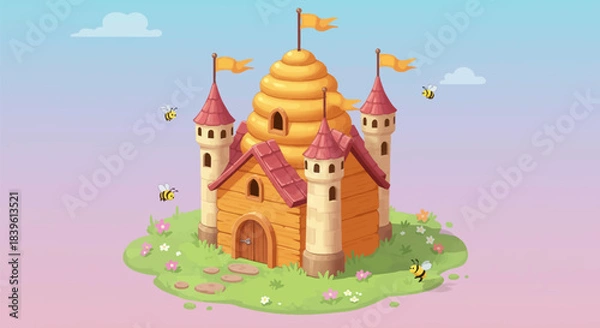 Fototapeta Whimsical Beehive Castle - A Delightful Illustration of Nature and Fantasy.