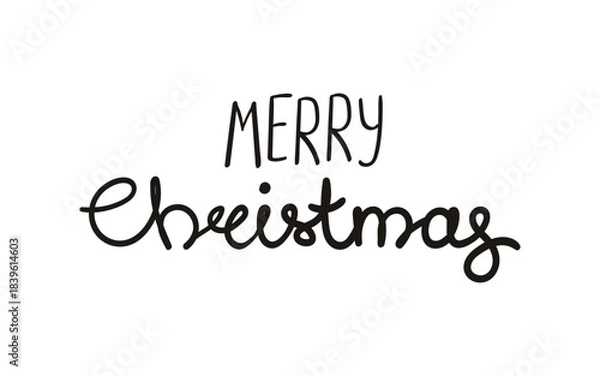 Fototapeta Merry Christmas hand lettering isolated on transparent background. Hand drawn vector illustration. Handwritten text, typography, holiday quote. Christmas design element, clip art