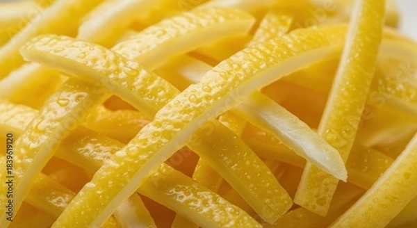 Fototapeta Fresh yellow lemon peels with textured surface in bright light
