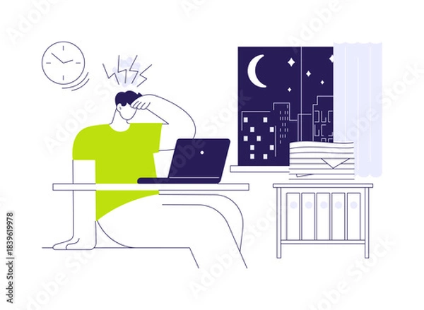 Obraz Overtime working abstract concept vector illustration.