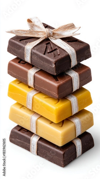 Fototapeta Assorted stack of wrapped chocolate bars for gift giving and celebrations