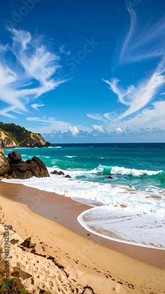 Obraz Sunny beach scene with dramatic clouds