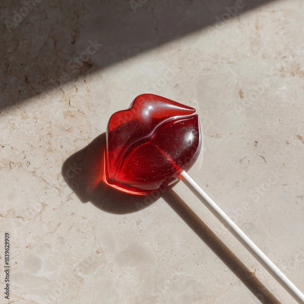 Fototapeta red lips shaped lollipop on stick