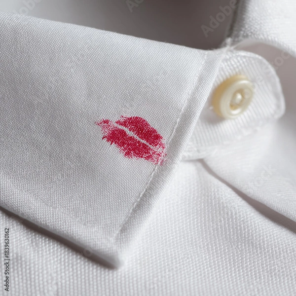 Fototapeta red lipstick kiss mark on shirt collar