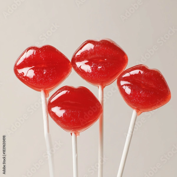 Fototapeta red lips shaped lollipops on stick